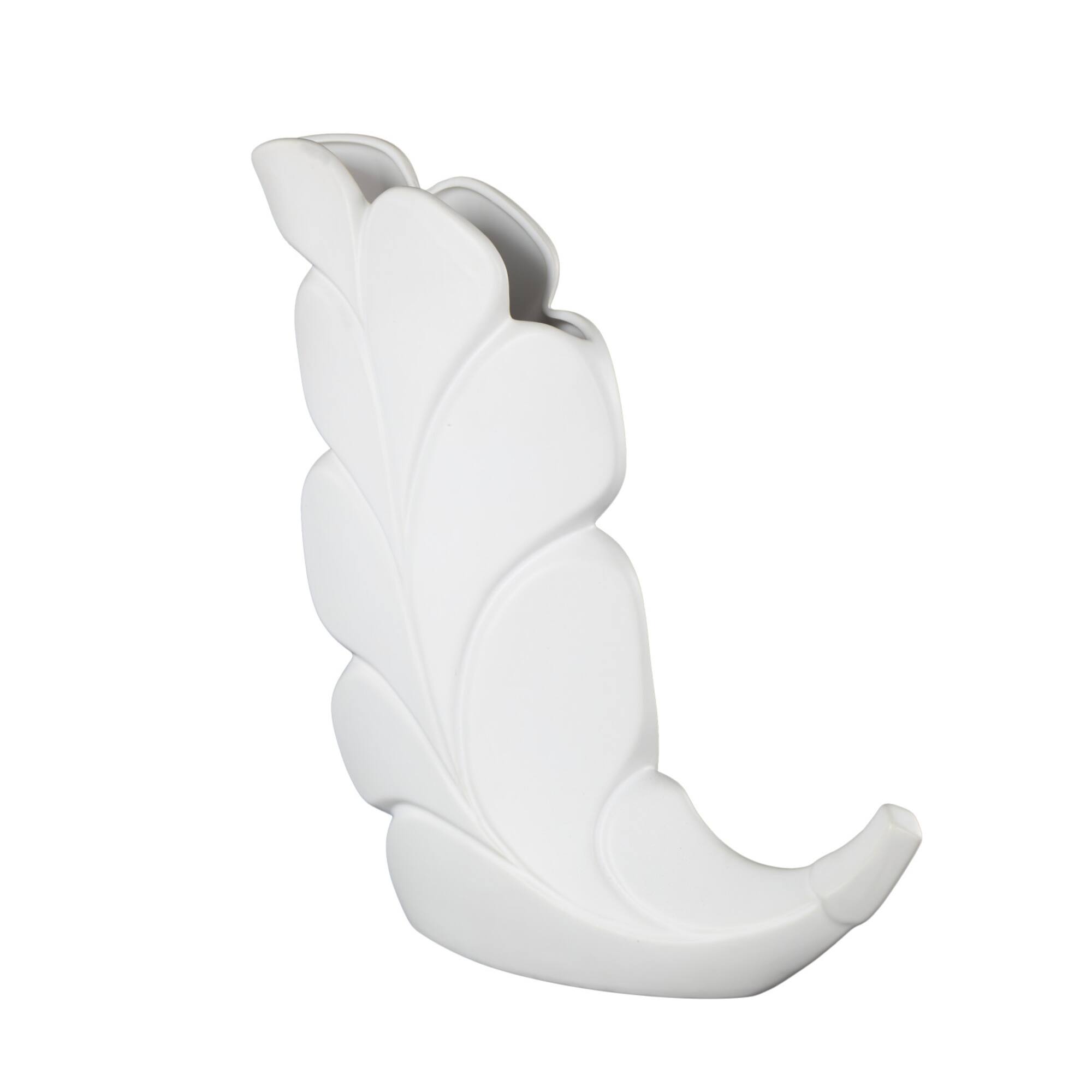 15" White Leaf Ceramic Slanted Decorative Vase
